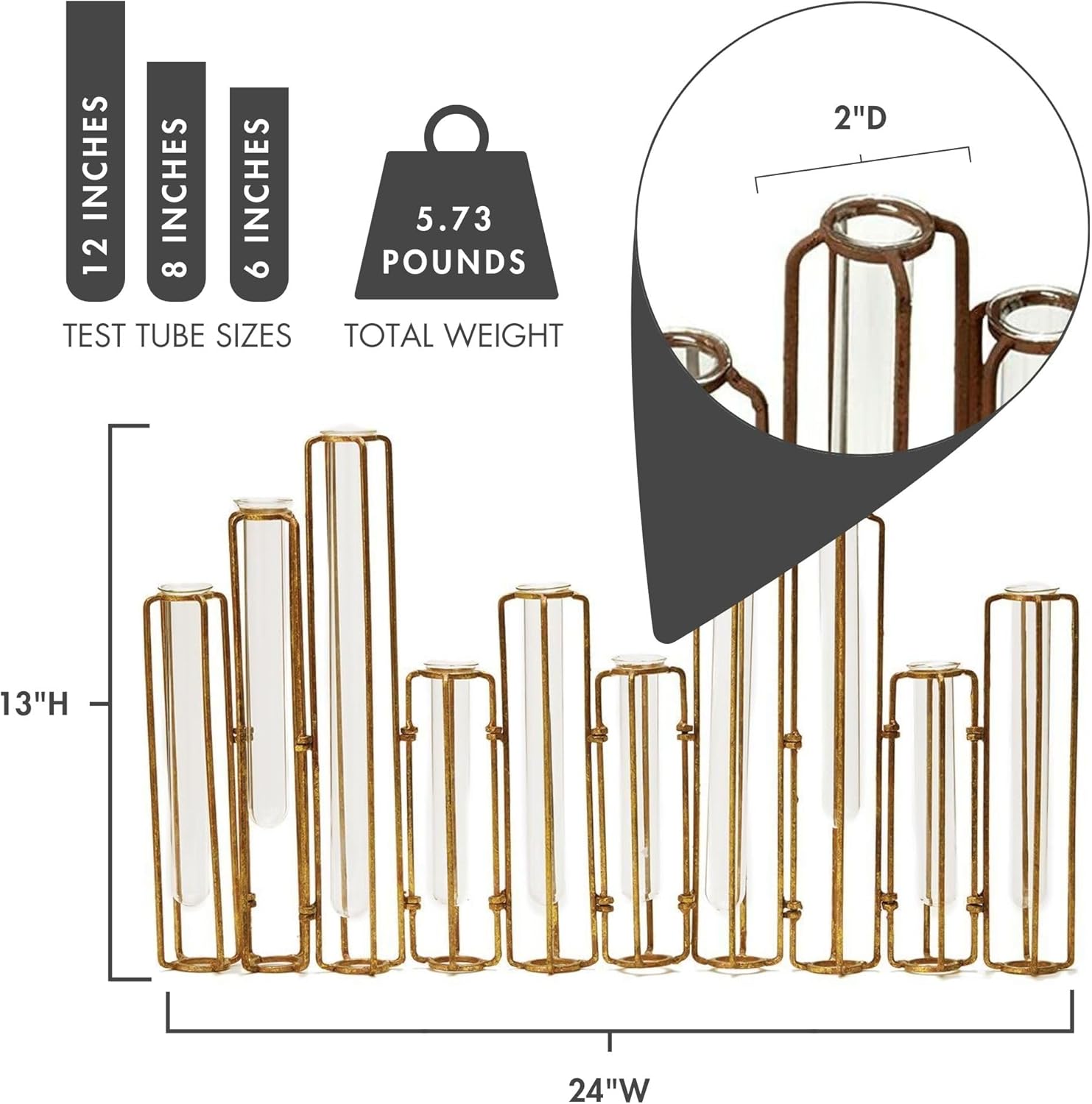 Two's Company Set of 10 Hinged Flower Vases, Gold