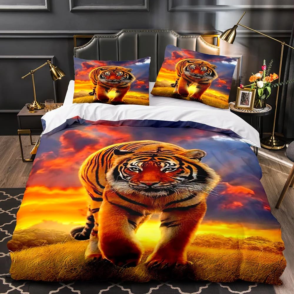 NDXRWDZR Super King Size Duvet Set Tiger Duvet Cover with Zipper Closure Bedding for Aldults Kids Soft Breathable Microfiber Cover 260x220 cm + 2 Pillowcases 50x75 cm