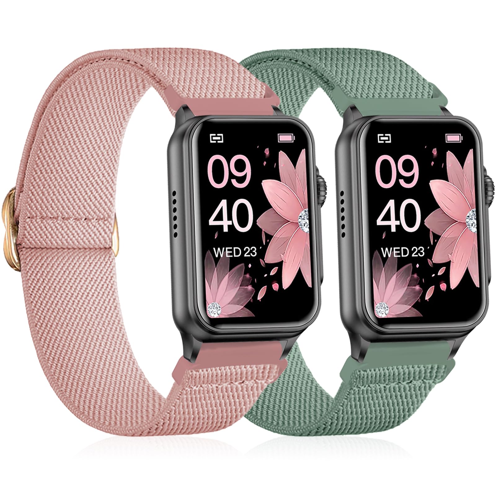 2 Pack Stretchy Nylon Solo Loop Compatible with FITVII Nexa 1.57 inch Smart Watch Women Men, Soft Nylon Elastic Straps Adjustable Sport Wristband for FITVII Nexa Fitness Tracker Watch