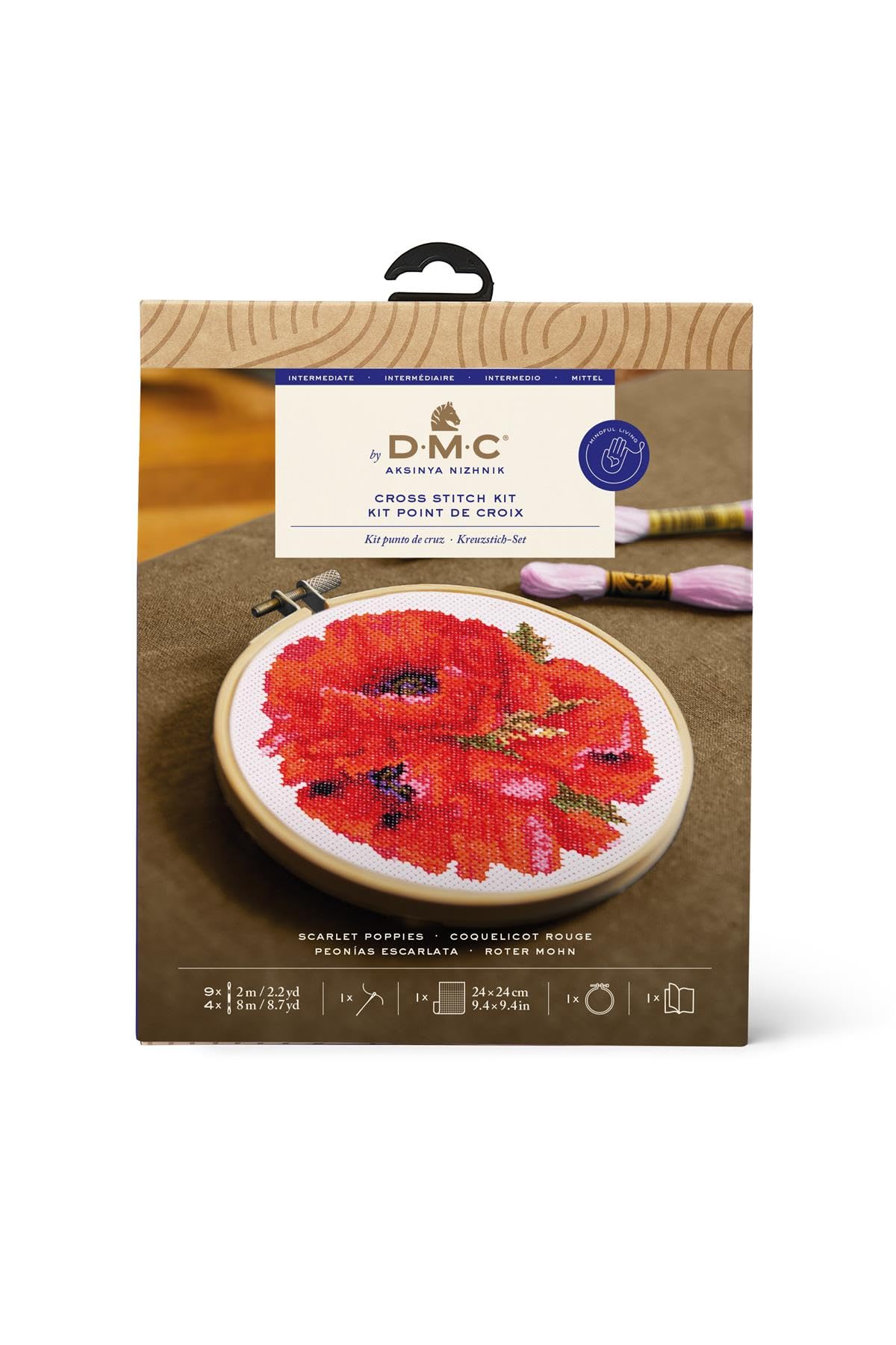 Kit point de croix DMC Coquelicots écarlates design haut de gamme Aksinya Nizhnik