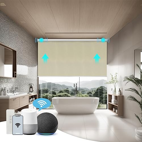 Newcastle Persianas automáticas para ventanas con control remoto, 100% opacas, persianas inteligentes compatibles con Alexa, Google Home