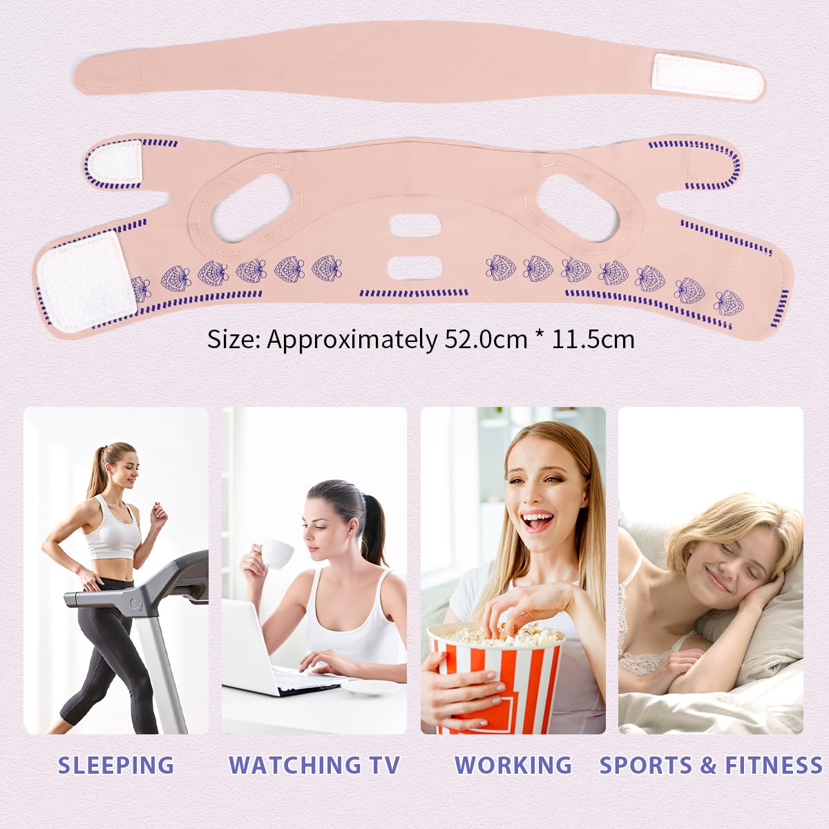 Mascherina Viso V-Line Riutilizzabile, Fascia Lifting Anti Doppio Mento e Rassodante Collo, Regolabile per Donna e Uomo, Ideale per Uso Notturno e Snellimento Viso