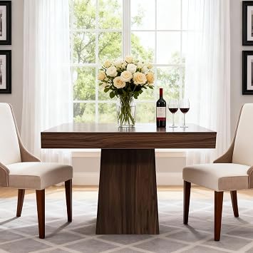 Square Dining Table for 4, 31.5 Small Kitchen Table with Sturdy Pedestal Base, Wood Farmhouse Dinner Tables for Dining Room, Living Room, Kitchen, Small Spaces, Space Saving, Walnut