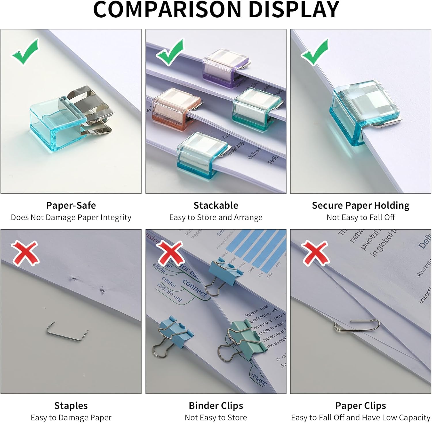Push Paper Clips & Binder Clips, Medium Reble Heavy Duty Clps, No