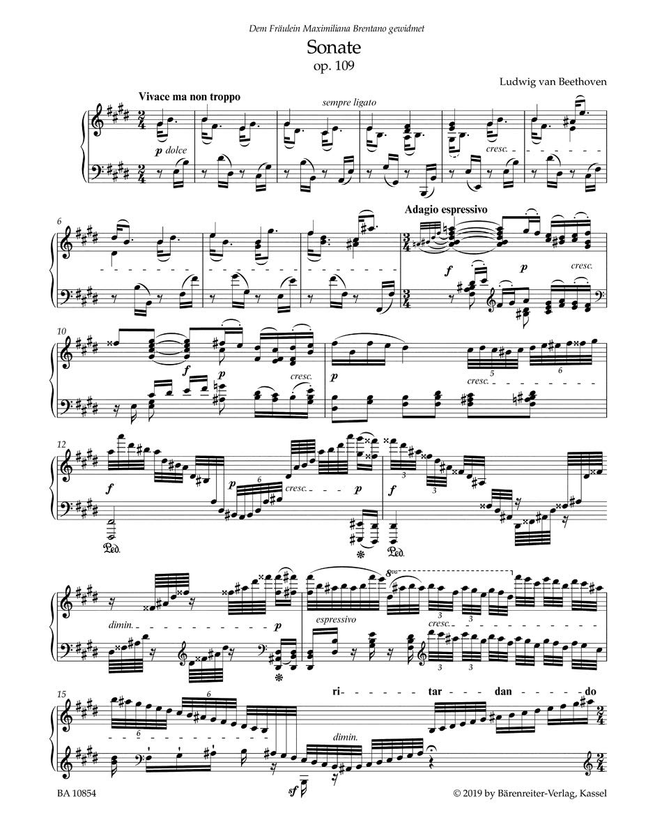 Piano Sonata in E major Op.109      Sheet music – March 13, 2019