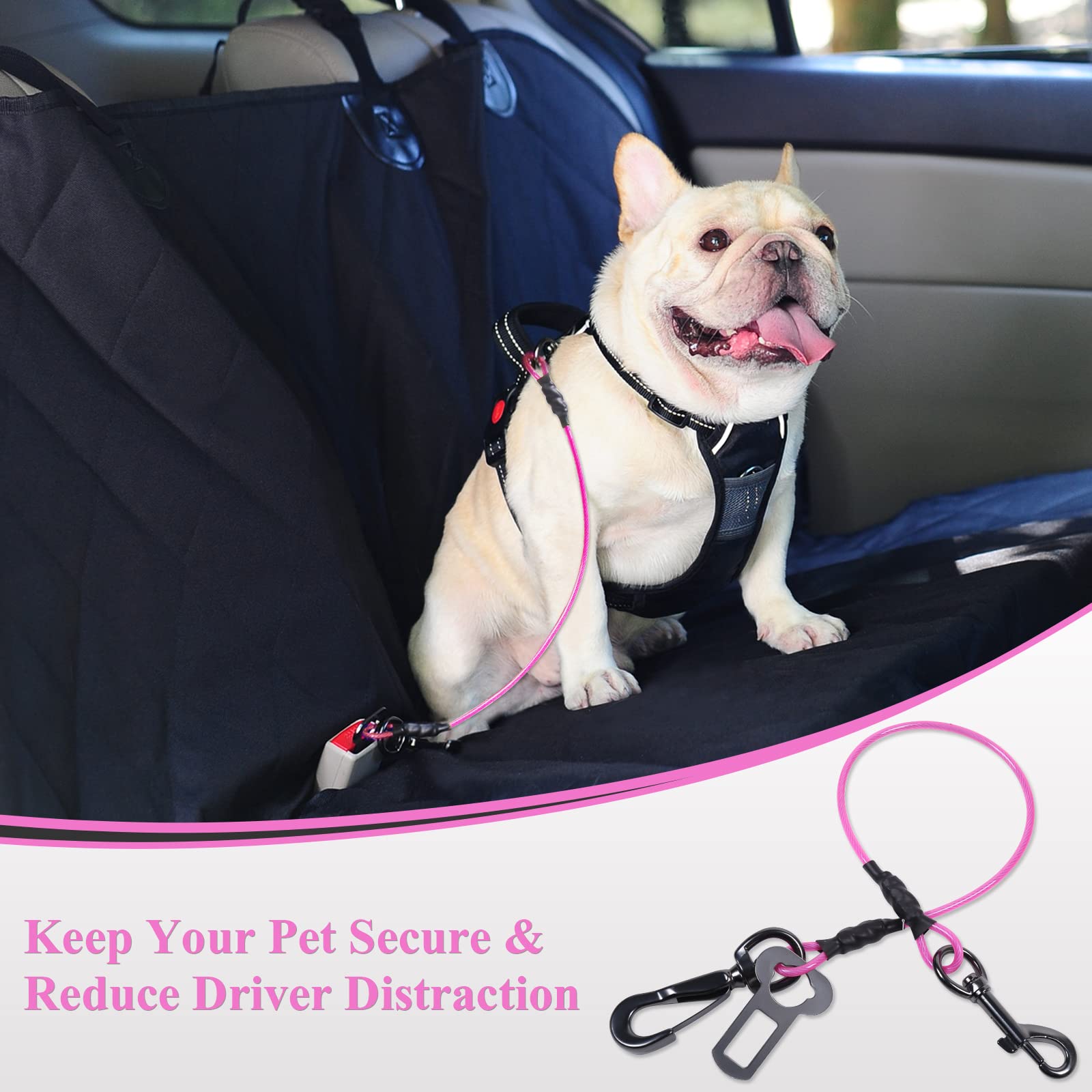 IOKHEIRA Dog Seatbelt, Updated Adjustable Harness Reflective Bungee Dog Car Seat Belt with Aviation Aluminum Alloy Rotatable Carabiner, Hook & Buckle - image 6