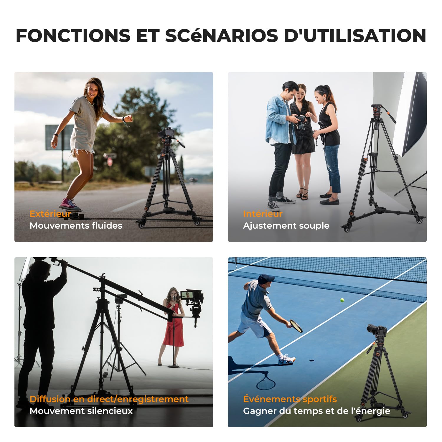 K&F Concept Dolly Trépied à roulettes Charge 20kg