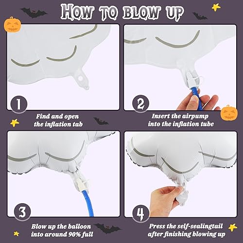 Miniatura 3 de FEBSNOW Globos de aluminio de Halloween, paquete de 10 globos de Mylar de murciélago blanco fantasma negro de 30 pulgadas para Halloween