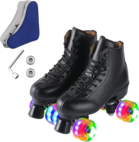 Miniatura 1 de Ugboiu Roller Skates for Men and Women, Black Derby Roller Skates with 4 Shiny Wheel, Classic Double-Row Roller Skates for Indoor and Outdoor