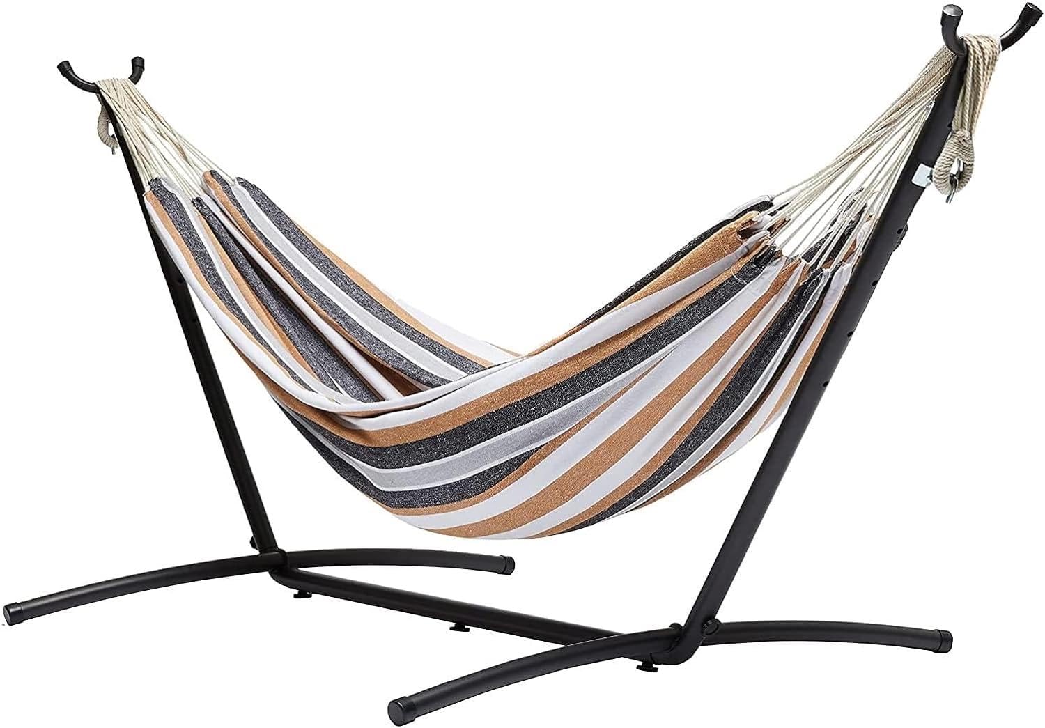 Amaca per Due Persone con Supporto Struttura in Metallo in Tessuto Resistente da Giardino Terrazza Piscina Esterno Campeggio con Borsa da trasporto, 117 x 300 x 100 cm