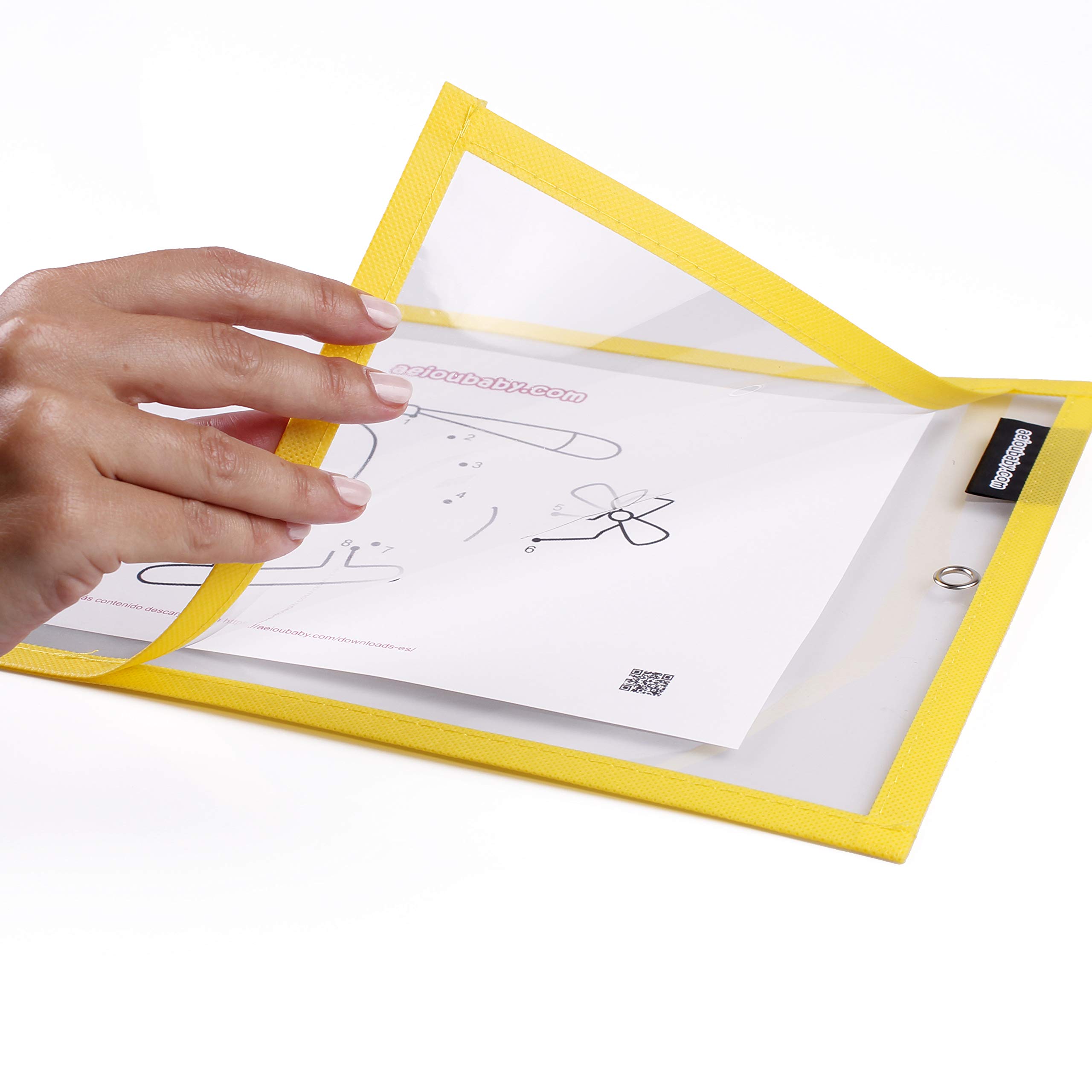 Fundas Reutilizables A4 (36×26 cm) Transparentes | Pack 20 Fundas de Borrado en Seco con 20 Rotuladores, 2 Borradores y 2 Globos | PET Reciclable | Material Escolar para Aula y Casa
