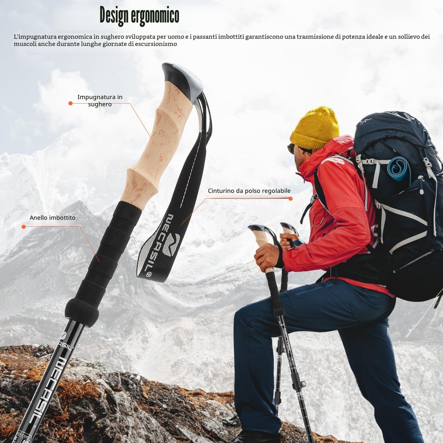Bastoni da trekking/bastoncini da passeggio/da escursione-110-135 cm, pieghevole-regolabile-telescopico-per uomini e donne