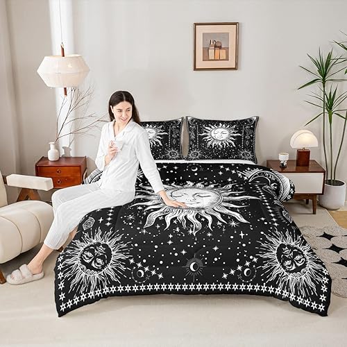 Miniatura 5 de Erosebridal Juego de edredón bohemio de 3 piezas con diseño hippie de galaxia psicodélica, decoración de noche estrellada, edredón acolchado de