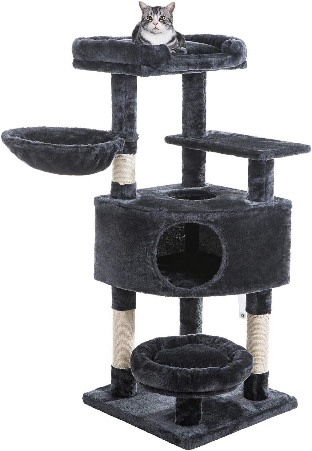 SUPERJARE Cat Tree Equipped with Spacious Condos & Plush Perches, Multi-Level Kitten Activity Tower with Scratching Posts & Basket Lounger - Dark Gray : Pet Supplies