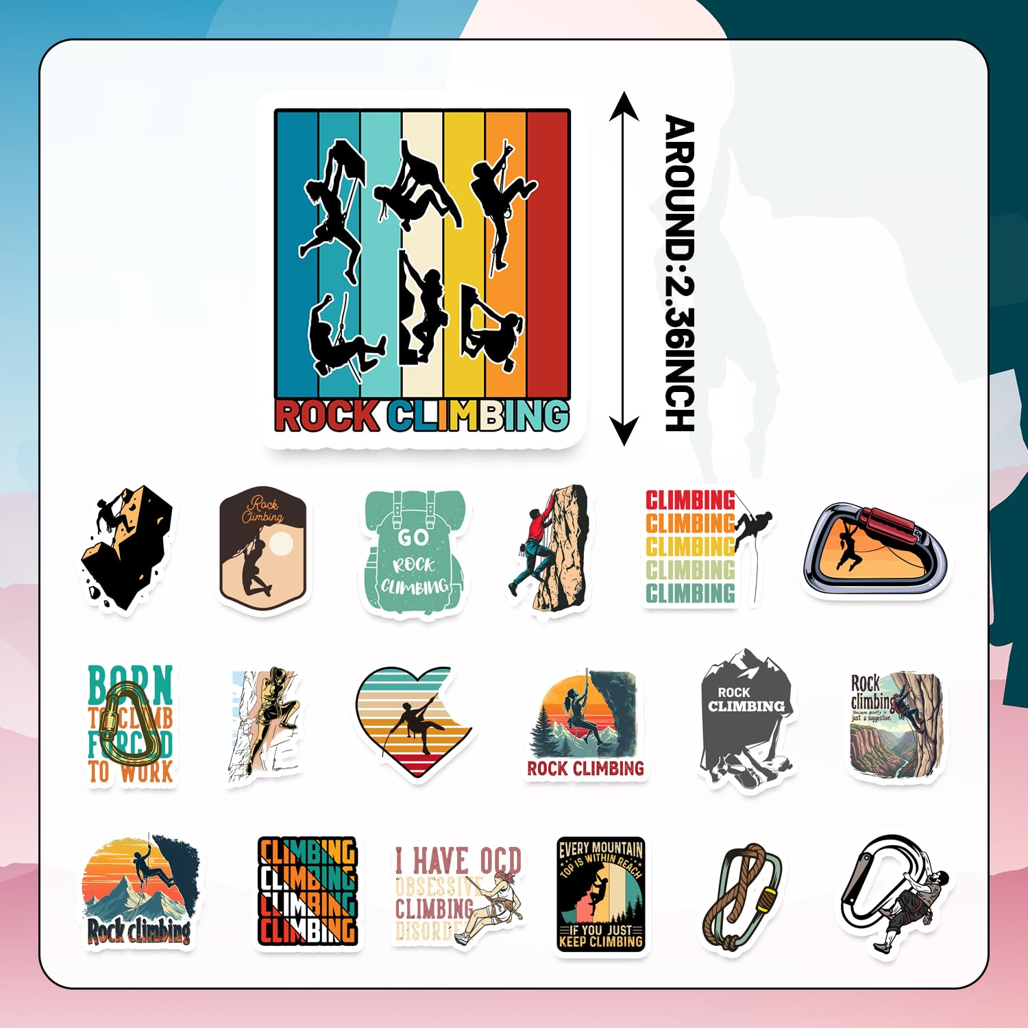 120 PCS Rock Climbing Stickers, Outdoor Extreme Adventure Sports Stickers for Water Bottles, Laptops, Suitcases, Skateboards, Car, Perfect Gifts for Climber, Adults, Teens and Kids - Image 2