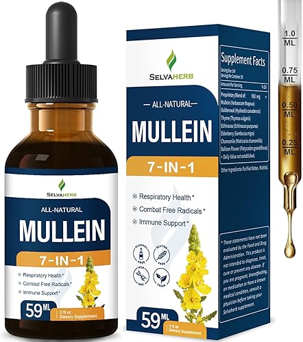 Mullein (Verbascum thapsus) gotas líquidas, extracto de hierbas naturales para la salud respiratoria, radicales libres de combate y apoyo