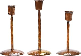 Traditional Copper Metal Taper Candle Holders, Set of 3 Sizes