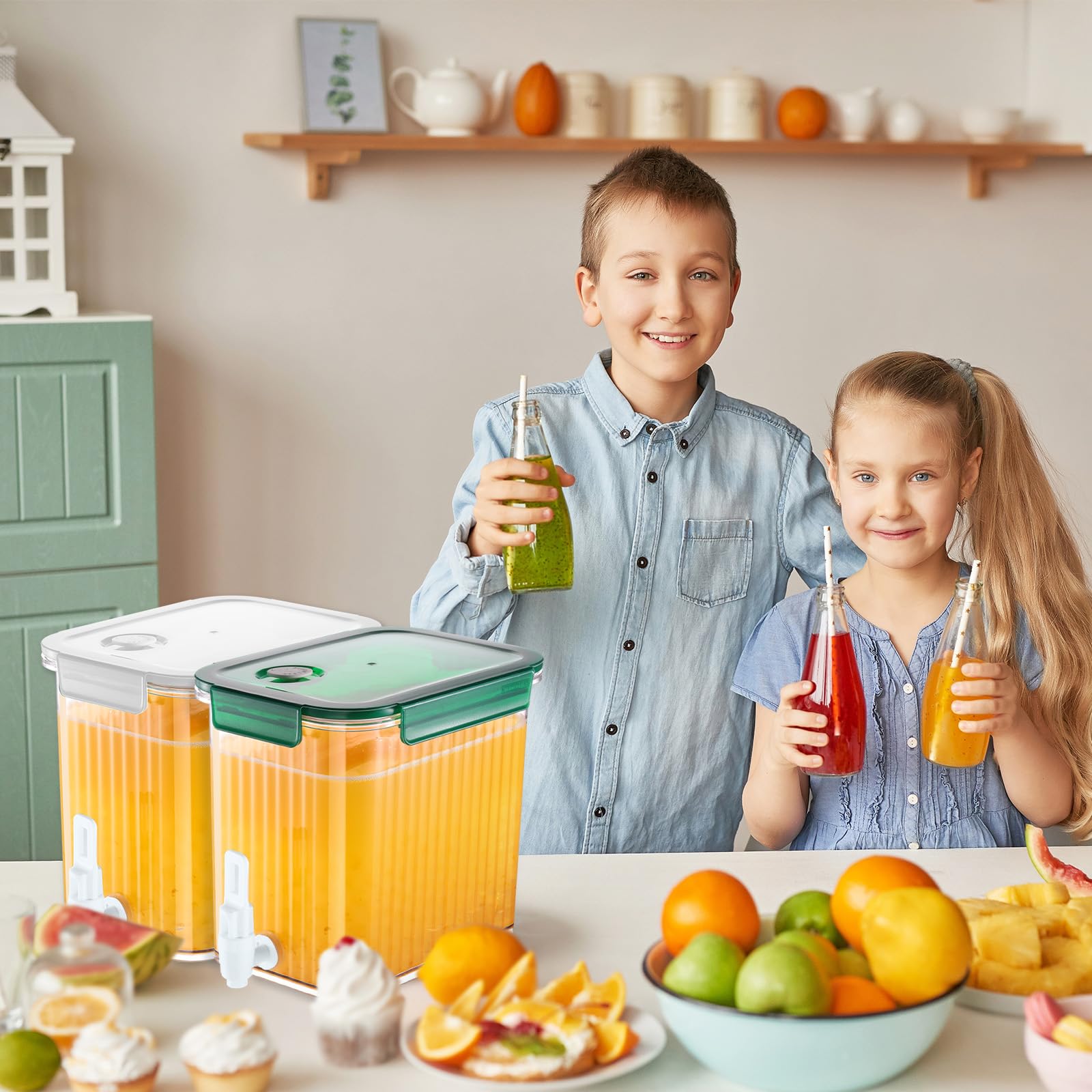 Didaey 4 Pack Plastic Drink Dispenser for Fridge Beverage Dispenser with Spigot 1 Gallon (3.5 L) Cold Drink Dispenser Container with Lids for Milk Juice Lemonade Iced Beverage Party Bar Daily Use