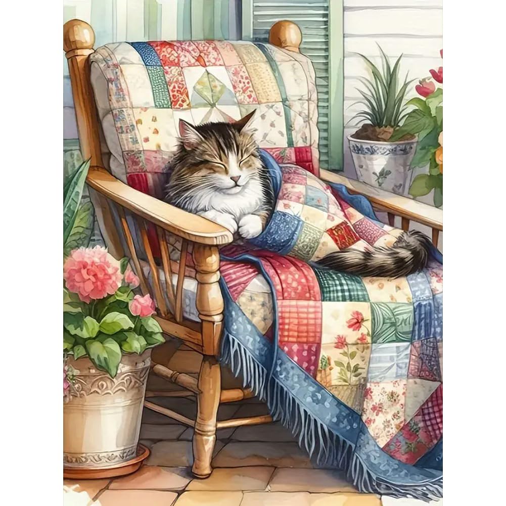 Anuver Cat Diamond Art Kits for Adults, 5D DIY Diamond Painting Kits for Beginners, Full Drill Diamond Painting Kits for Home Wall Decor, 12x12 Inch