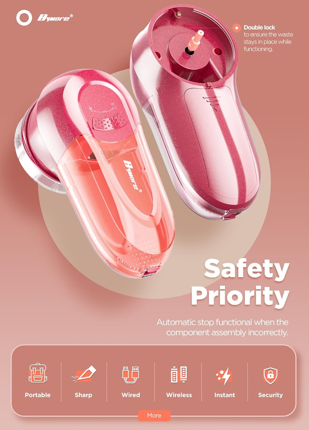 Fabric Shaver, Lint Remover, Bymore Lint Shaver Defuzzer Sweater Shaver for Clothes and Furniture AC Adapter or Battery Operated Pill Fuzz Remover (Bright Red) - Image 7