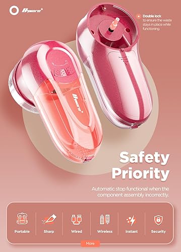 Miniatura 7 de Bymore - Afeitadora de tela, removedor de pelusas, desfuzzer de suéter para ropa y muebles, adaptador de CA o removedor de pelusa a pilas (rojo