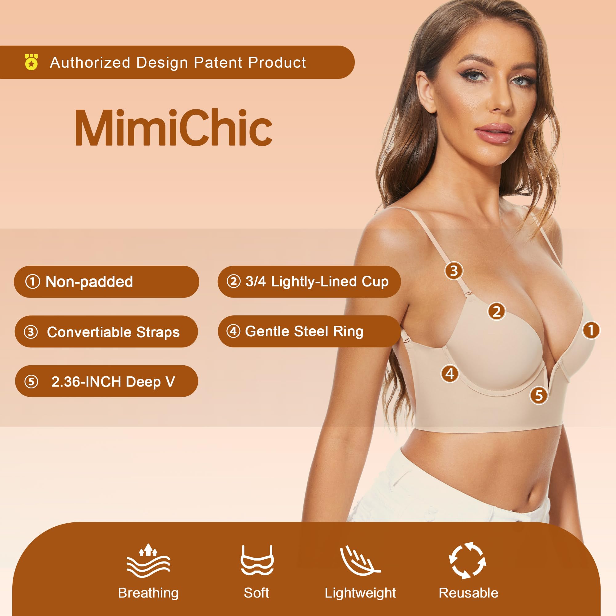 Reggiseni a Schiena Bassa - Reggiseno Invisibile Scollato a V Profondo Senza Cuciture - Reggiseno Morbido con Ferretto Multiway Halter