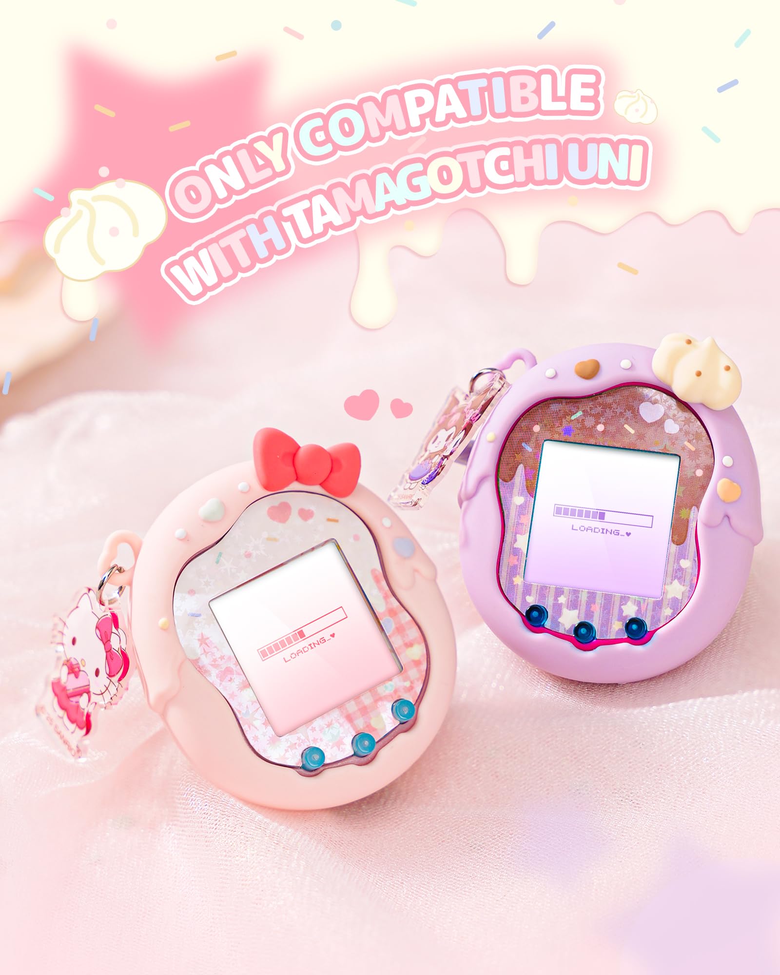 Kuitmor Sweetheart Czekoladowe silikonowe etui kompatybilne z Tamagotchi Uni, miękkie etui ochronne ze wzorem cukierkowego serca, odporne na zarysowania i wstrząsy, skóra do wirtualnego urządzenia dla