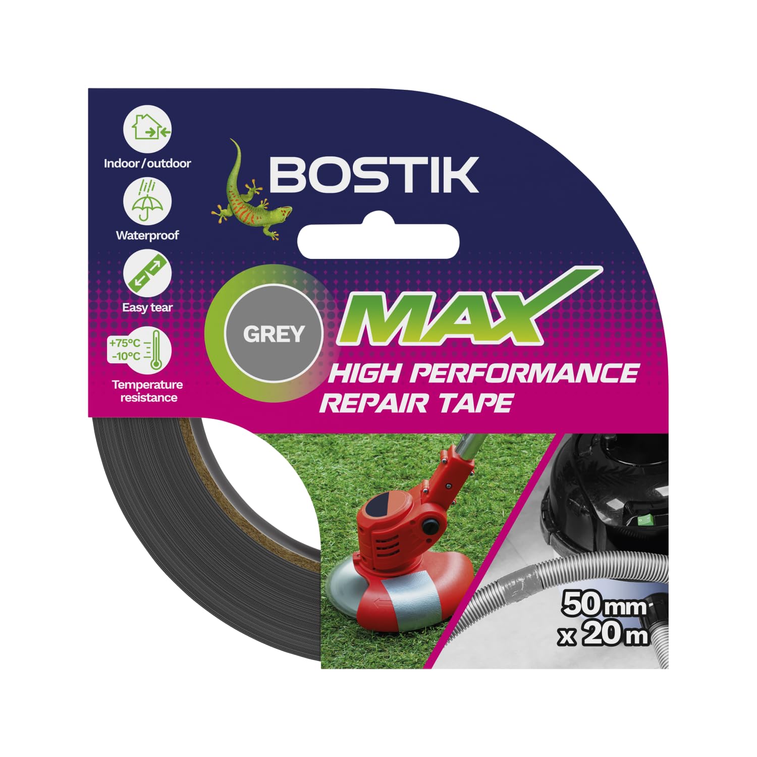 Bostik Max Repair Tape Grey, 50mm x 20m Roll, Ultra Strong Waterproof Duct Tape, Maximum Bond Strength, Heat