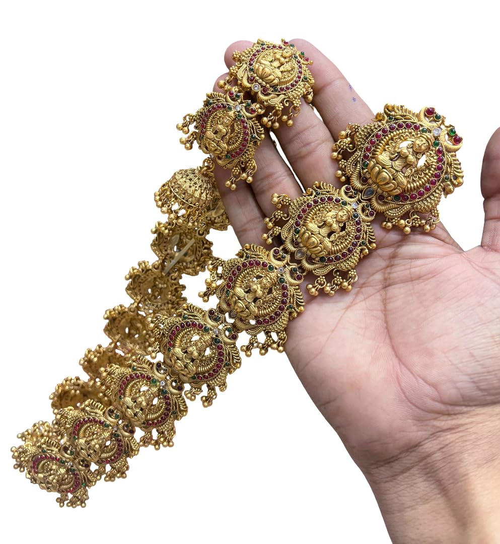 SE Round Shape Heavy Work Lakshmi & Lotus Design 18 inches Long Jada Billai Pins For Hair-image-36