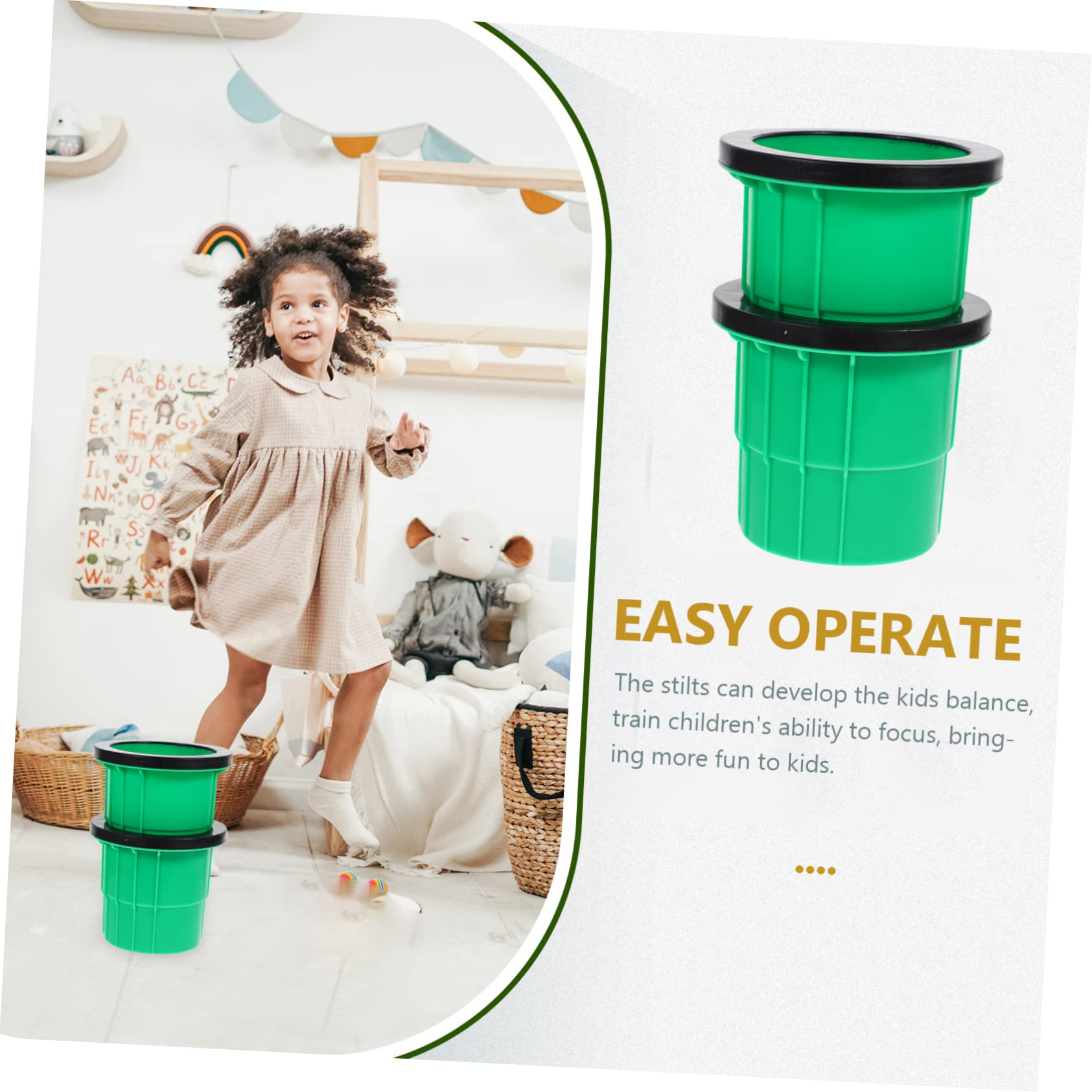 Yardwe 2pcs Outdoor Stilt Green Non Slip Balance Trainer for Fun Sensory Development for Exercise and Parent Interaction