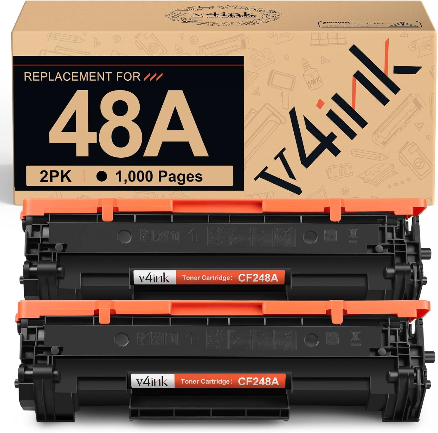 v4ink 2PK CF248A Toner Cartridge Black Compatible Replacement for HP 48A Toner Cartridge Black Ink for HP LaserJet Pro M15 M15W M28W M29W MFP M14-M17 M28-M31 M29 W2G51A Y5S53A Toner Printer