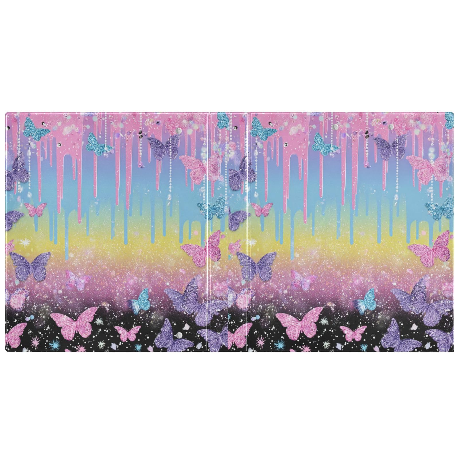 Kcldeci Raccoglitore a 3 anelli con copertina rigida per carta formato lettera, farfalle glitterate glitterate, anelli rotondi da 3,8 cm, organizer per scuola/ufficio, confezione da 2