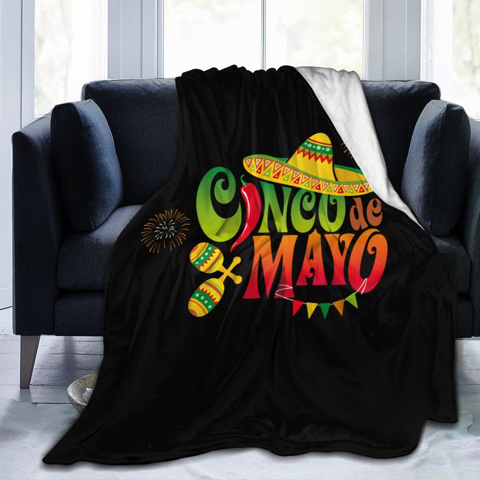 Lsjuee Cinco De Mayo Throw Blanket Soft Cozy Lightweight Blankets Funny Mexican Holiday Fiesta Flannel Blanket for Sofa Couch Bed Office 50"X40"