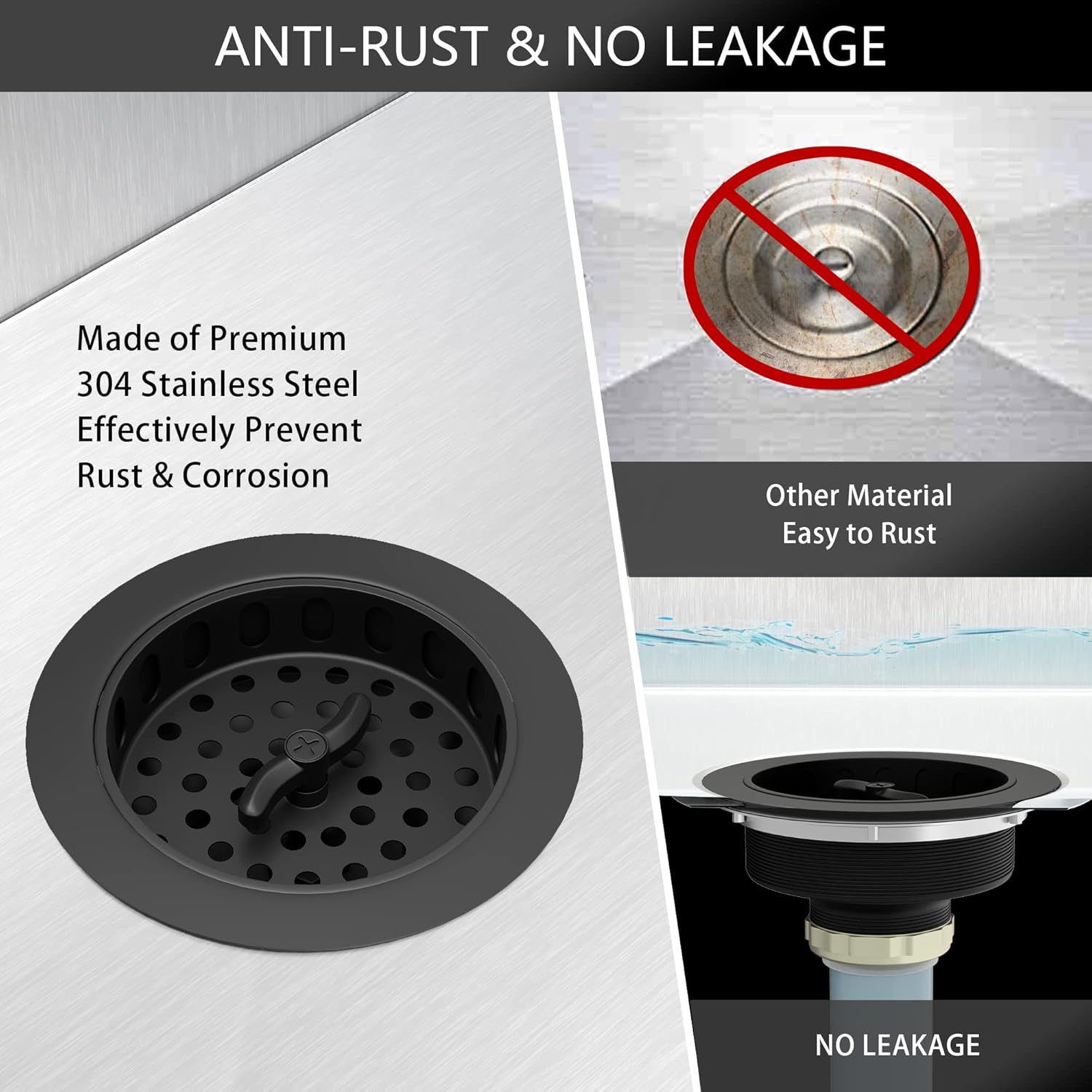 Black Sink Drain 3-1/2 Inch Kitchen Sink Drain Strainer Assembly Kit with Stainless Steel Strainer Basket and Drain Stopper for Standard Kitchen Sink Matte Black - Image 5