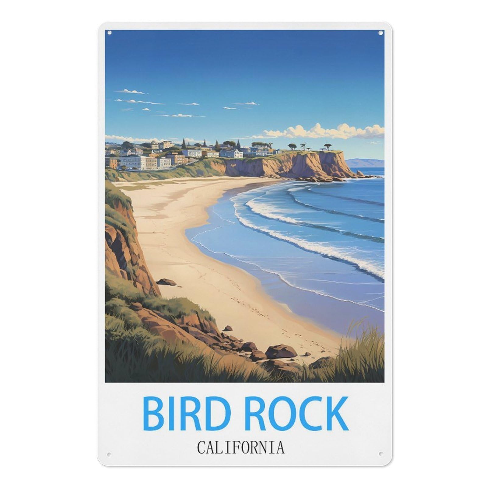 Bird Rock California Retro Design Tin Paintings Vintage Tin Sign 08x12inch(20x30cm) Wall Art for Home Office Bedroom Living Room Cafes Wall Decor