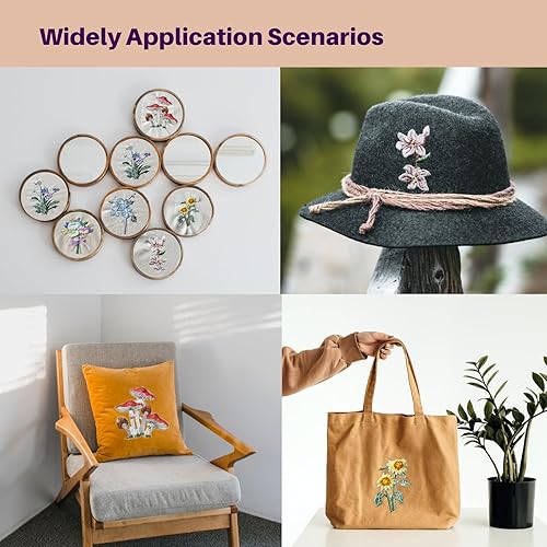 Miniatura 4 de ZQmino Patrones de bordado solubles en agua, diseños de papel de bordado en barra y puntada, papel de transferencia adhesivo para bordar con hongo