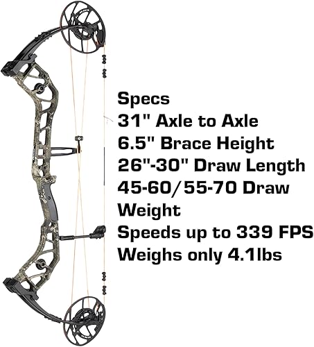 Miniatura 2 de Bear Archery Escalate Paquete de arco compuesto para adultos, longitud de estiramiento de 26 a 30 pulgadas, 45-60 y 55-70 libras de peso de Veil