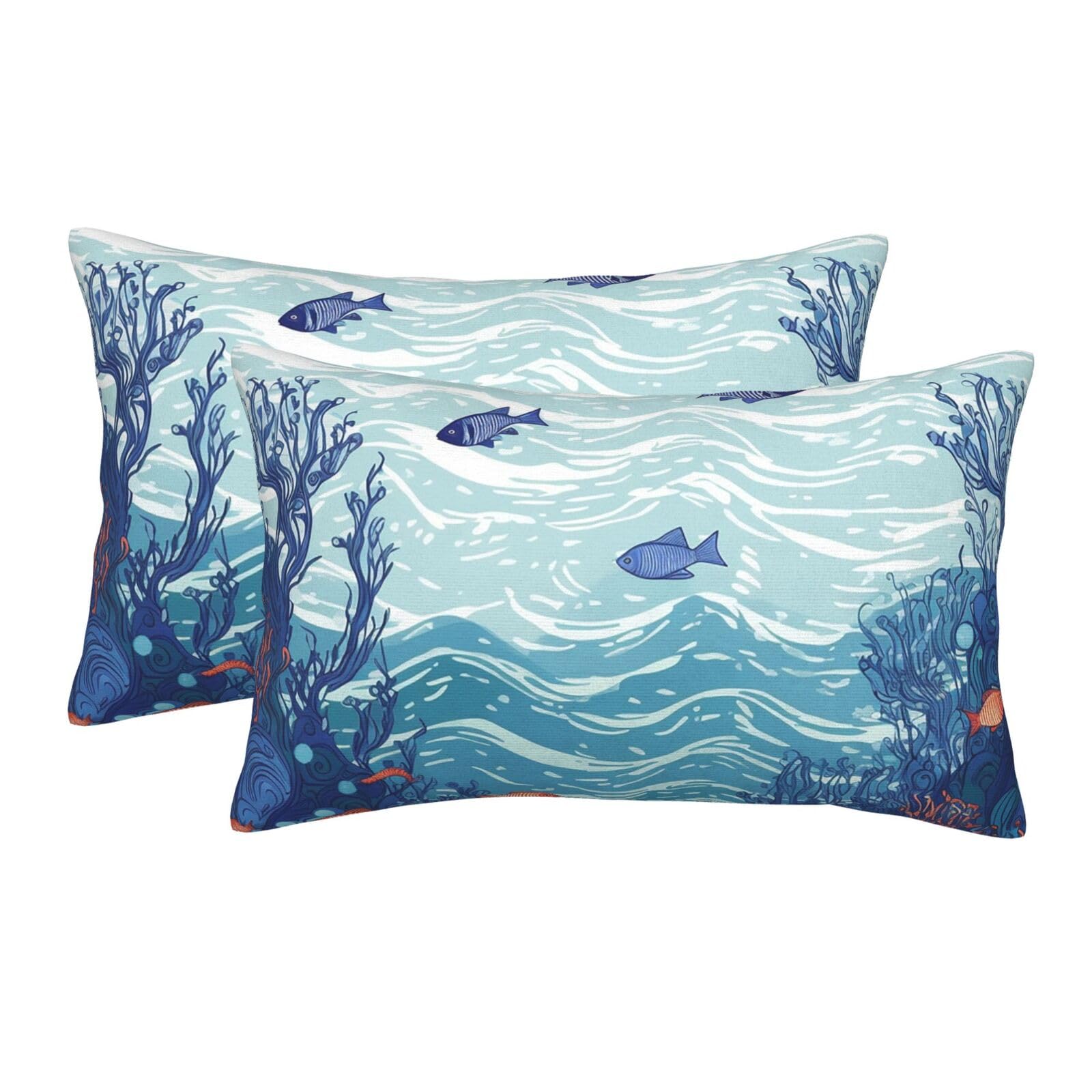 2 Pack Standard Size Pillow Cases for Hair and Skin Soft Breathable Pillow Case Covers with Hidden Zipper Ocean Waterscape Pillowcase 14"x20" Pillow Cover for Sleeping Gift