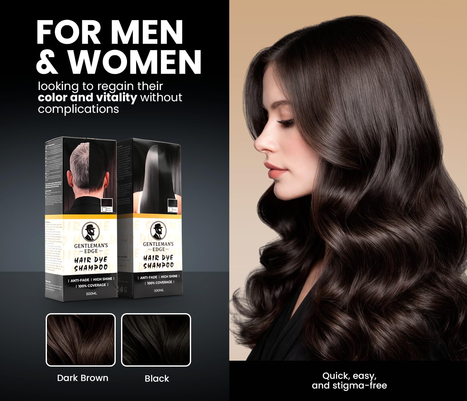 GENTLEMAN’S EDGE Hair Dye Shampoo for Men – Dark Brown Men Hair Dye Shampoo – Shampoo Hair Dye Dark Brown with Ammonia Free Formula – Easy Application and Gray Hair Coverage Shampoo – 500ml