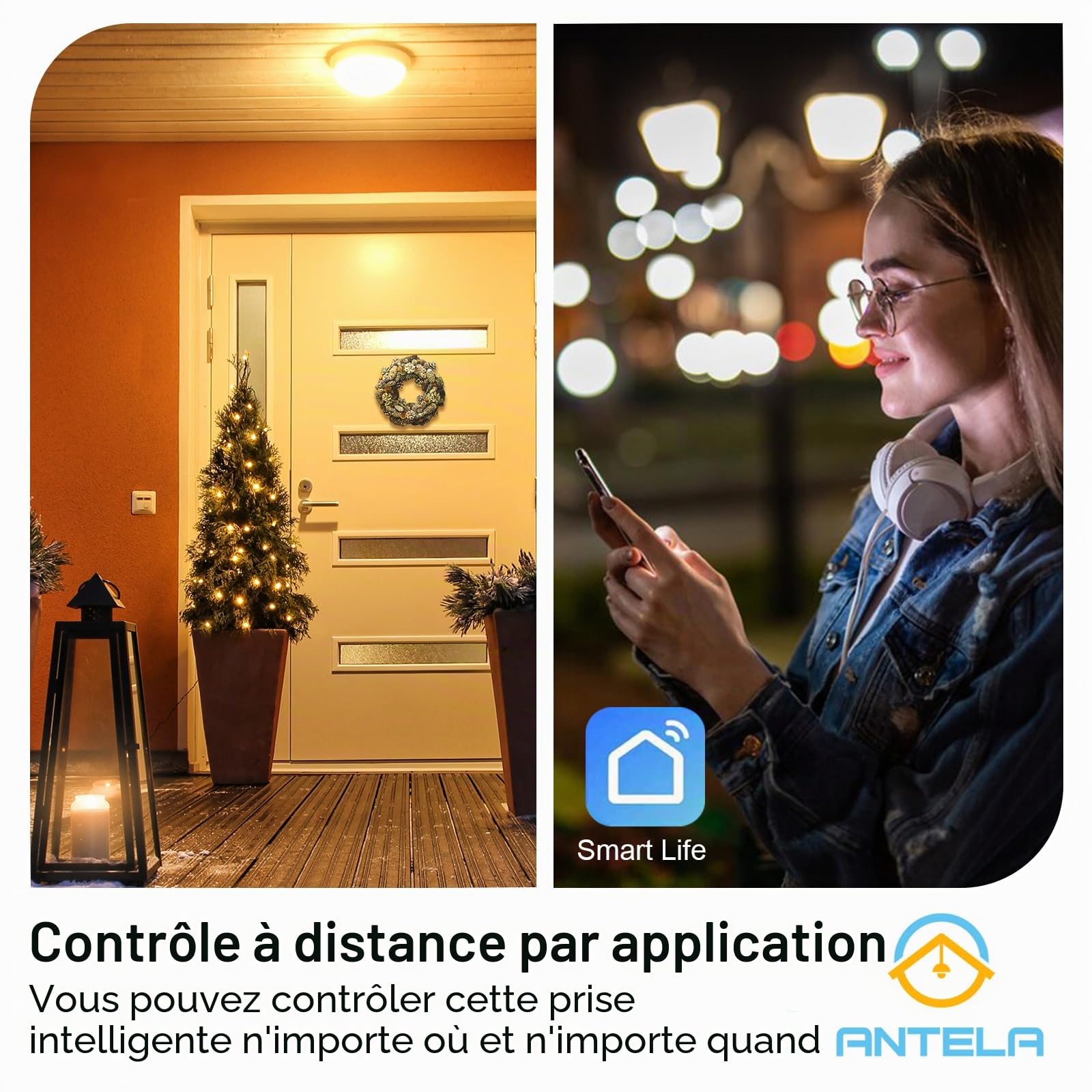 ANTELA Prise Connectée WiFi Extérieure IP44 | Mesure de Consommation Électrique, Compatible avec Alexa et Google Home, Smart Life APP, 2.4GHz, 4PCs