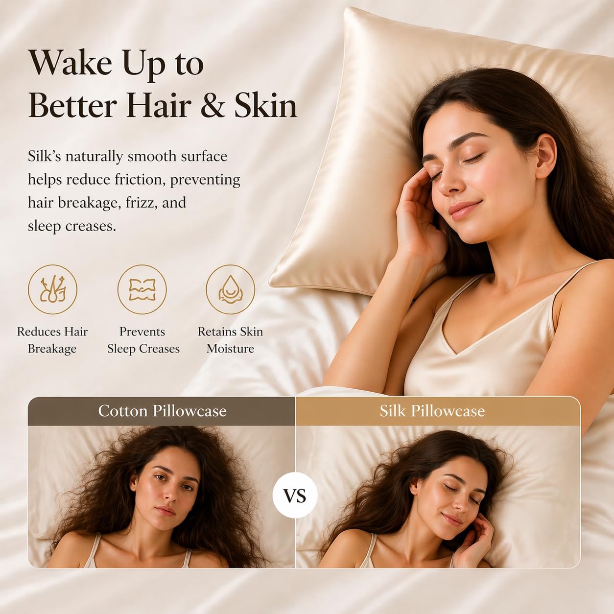 Beige Silk Pillow Cases with Zipper Made in USA, Real Silk Pillowcase for Acne Prone Skin Standard Size, 6A Grade Pure 22 Momme, 1 Pc 20"x26" (Standard, Beige)