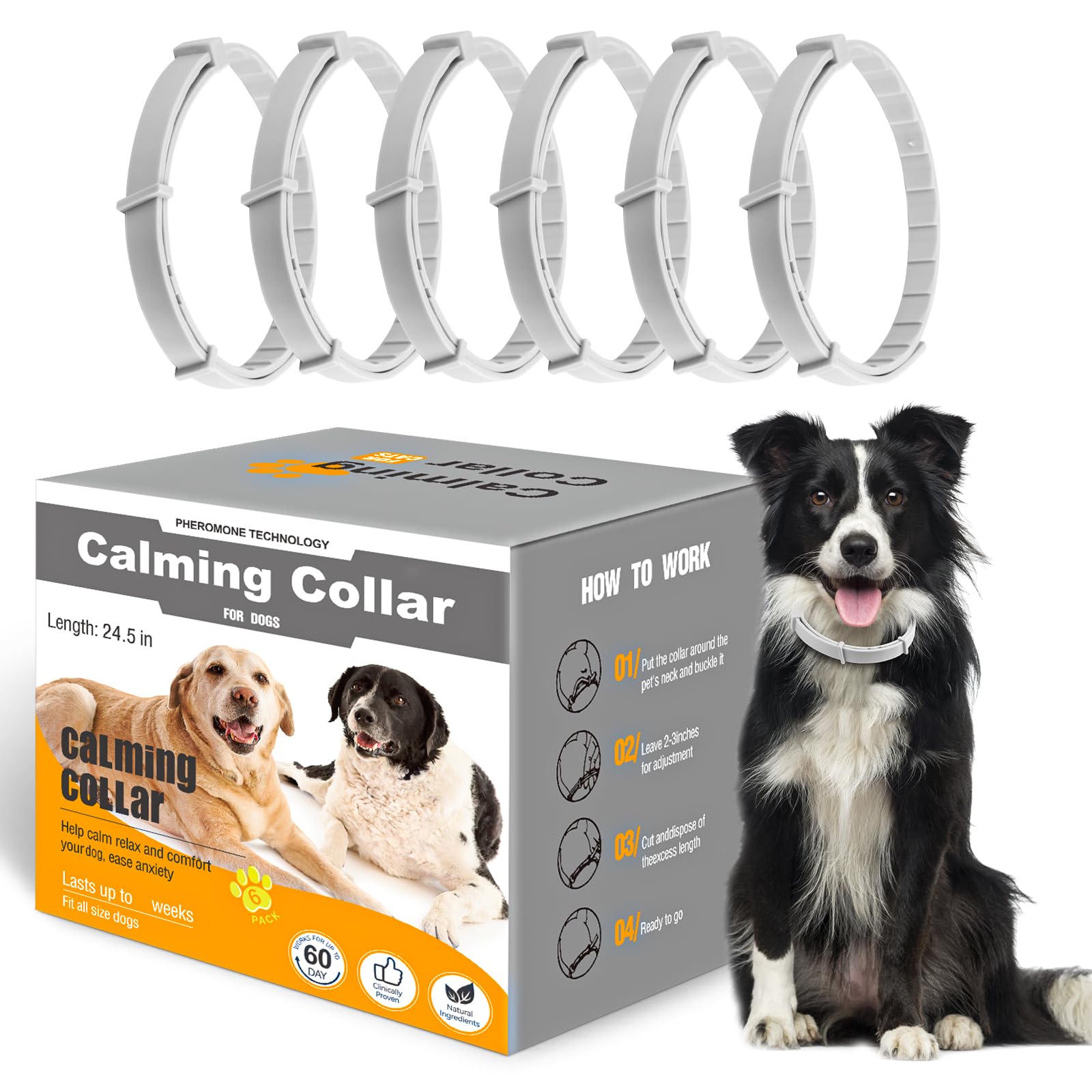 Pack Calming Collar for Dogs with Long-Lasting Pheromone,Dog Calming  Collar Helps Reduce Unwanted Behavior,Stress Relief Lasts 120 Days 25 Inches