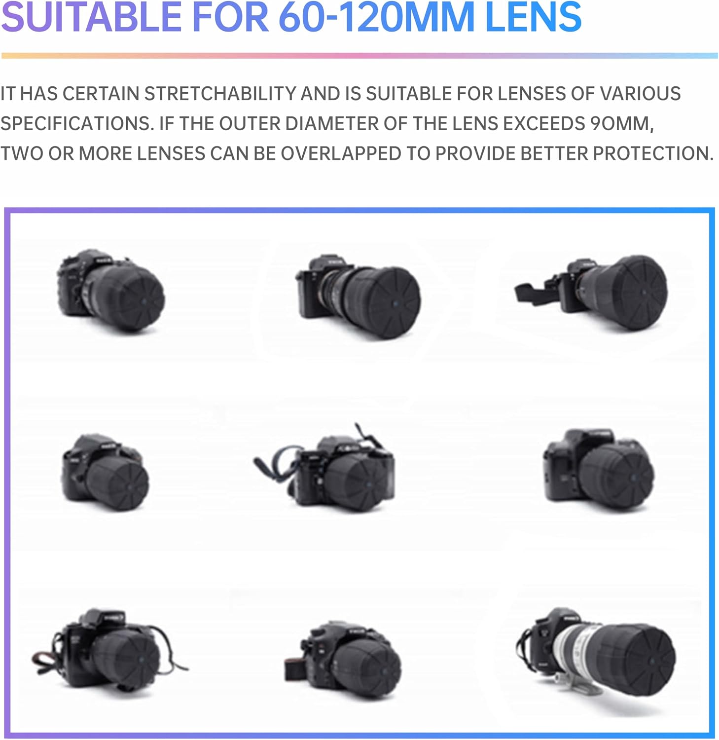 60–120mm Universal Camera Lens Cover for DSLR & Mirrorless Cameras, Flexible Front Lens Protector, Dustproof Scratch Resistant Lens Cap, 3 PCS