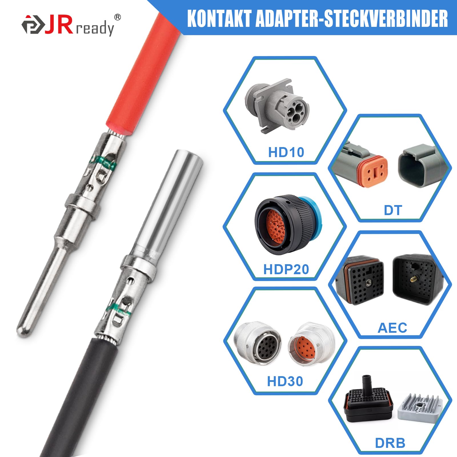 JRready ST6119 Kit di Contatti Deutsch 16# Pin Solidi Deutsch Maschio Femmina Calibro del Filo 14-20AWG Pin Terminali Deutsch per Connettori Serie HD30 HDP20 DRC HD10 DT Connettori DRB 120 Pezzi
