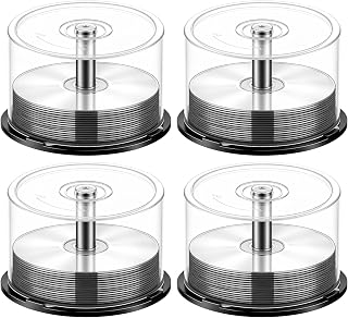 Domensi 4 Pack Empty Disc Cake Box, DVD Cd Spindle Case, 5.5 x 3.3 Inch | Bulk Disc Storage Container, Clear Plastic Cover, Center Spindle, up to 200 Discs Storage, Cd Dvd Blue-ray Media Organization