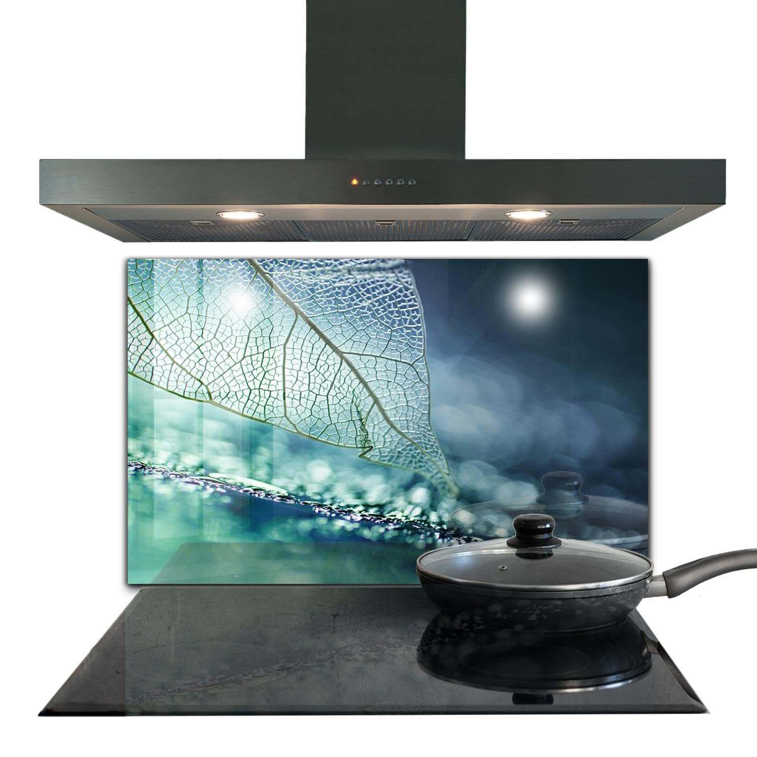 Verre trempé de cuisine Wallfluent 100x70 cm, crédence haut de gamme texture feuille