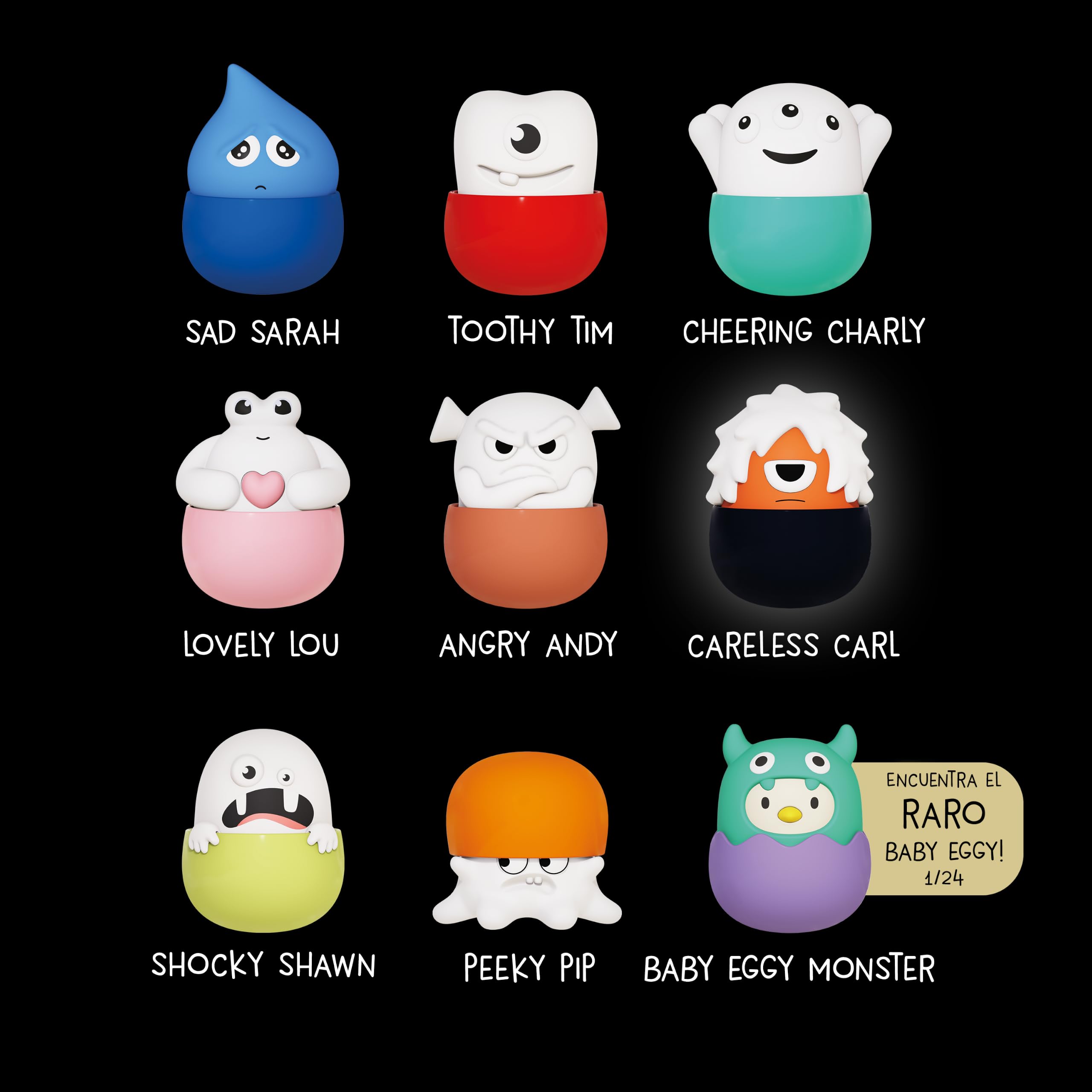 MegaLight Blind Box Mini Luces de Noche para Niños Pack de 5 | Serie 2 | Monster | Mystery Box | Careless Carl + 4 de 9 per Random | Batería USB-C | Recargables | Regulable | EGGYS Mystery Lights