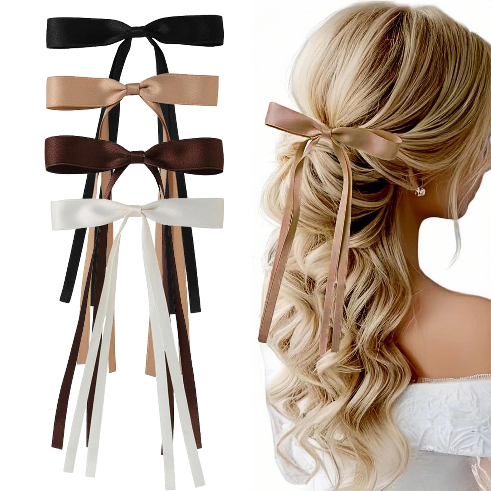 6 Seidige Satin-Haarspangen Mit Schleife – Weiches Haarband, Metall-Clips, 3 Größen, Für Damen & Mädchen