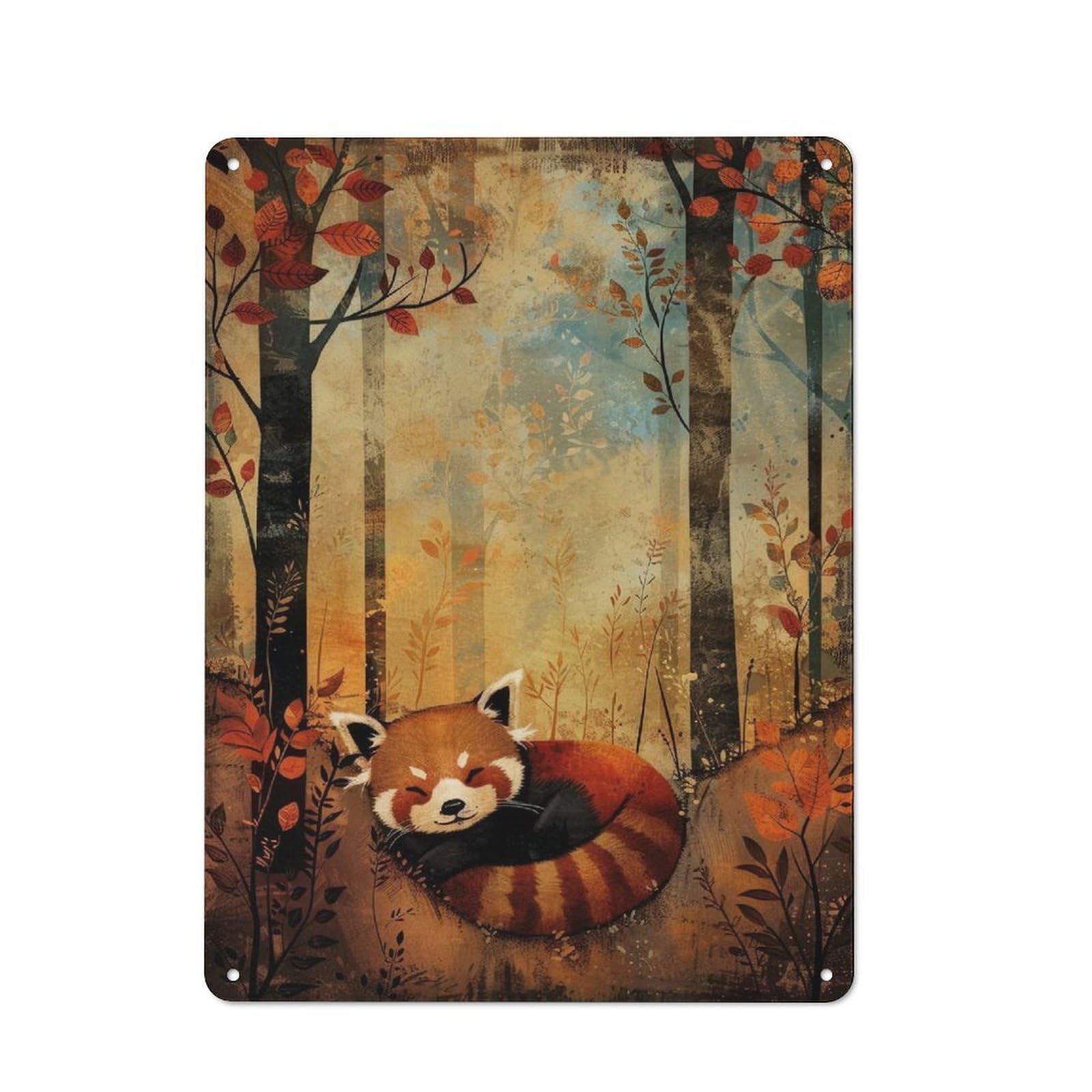 Junmoney Autumn Red Panda Retro Tin Sign 40X30cm Featuring For Home Bar Wall, For Collectors Decorating Home Bars And Entertaining Spaces