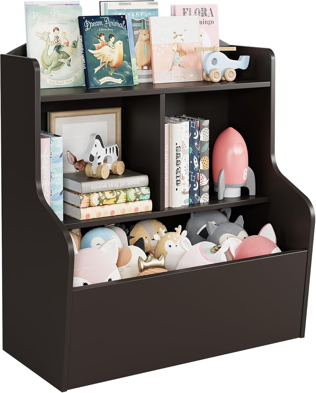 Koioplie 3-Tier Kids Bookshelf & Toy Storage – Multi-Compartment Bookcase with Cubby Organizer for Toys – Durable, Child-Friendly, Easy Assembly – Perfect for Bedroom, Playroom, Kindergarten – Dark